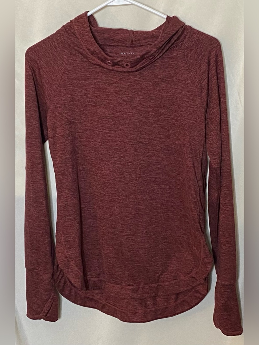 Athleta Uptempo Cowl Neck Hoodie Pullover Sweatshirt- Heathered Maroon